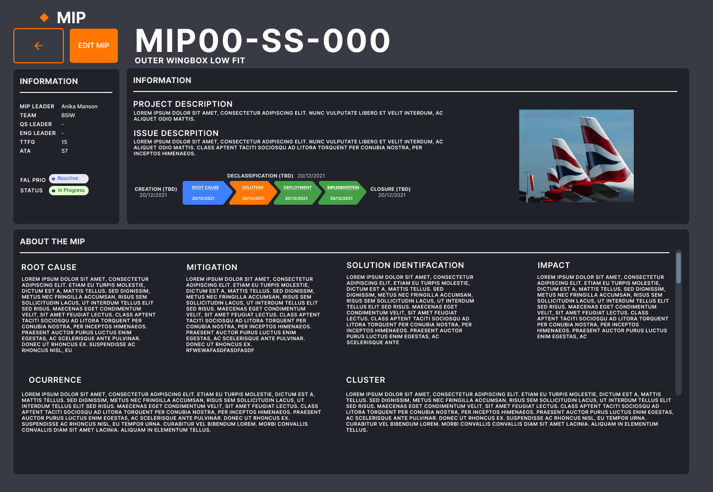 MIP detail view — problem metadata and root cause assignment